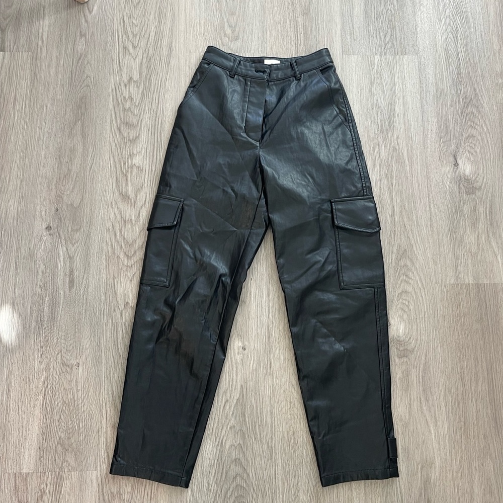 Wilfred Black Faux Leather Cargo Trousers